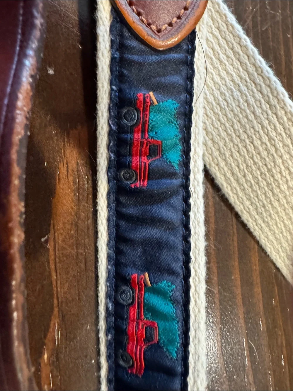 Crewcuts Navy & Brown Canvas Belt Christmas Tree in Truck Youth Holiday Preppy